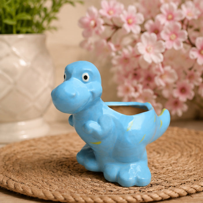 Ceramic dinasaur in blue| can grow plants directly
