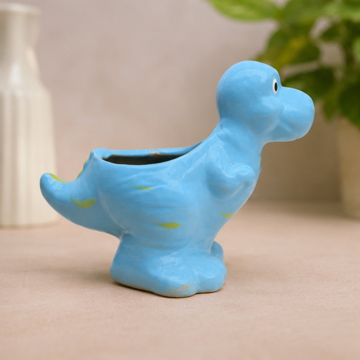 Ceramic dinasaur in blue| can grow plants directly
