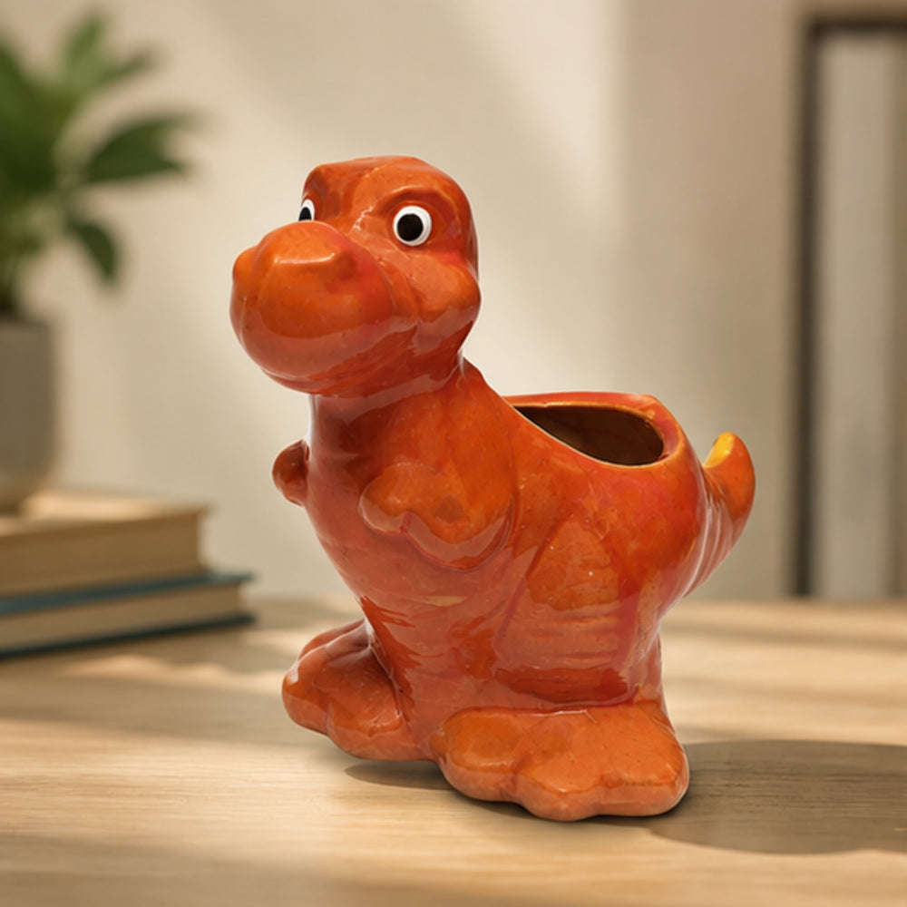 Ceramic dinasaur in red| can grow plants directly