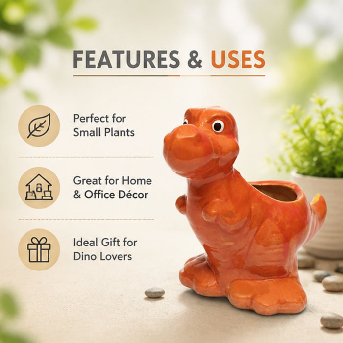 Ceramic dinasaur in red| can grow plants directly