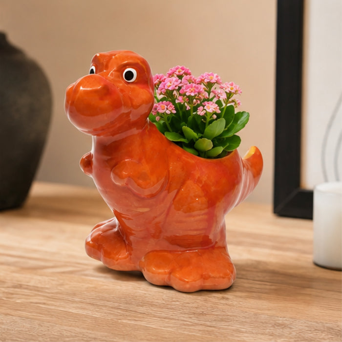 Ceramic dinasaur in red| can grow plants directly