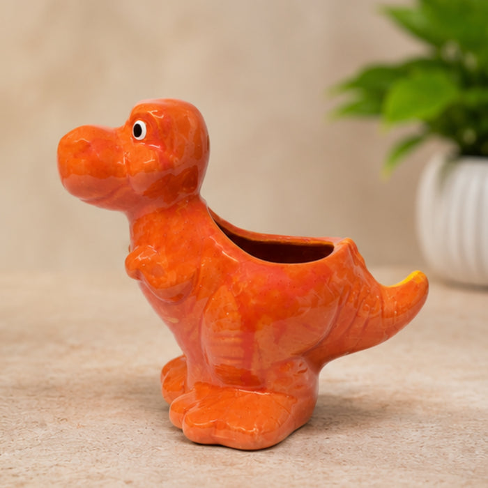 Ceramic dinasaur in red| can grow plants directly