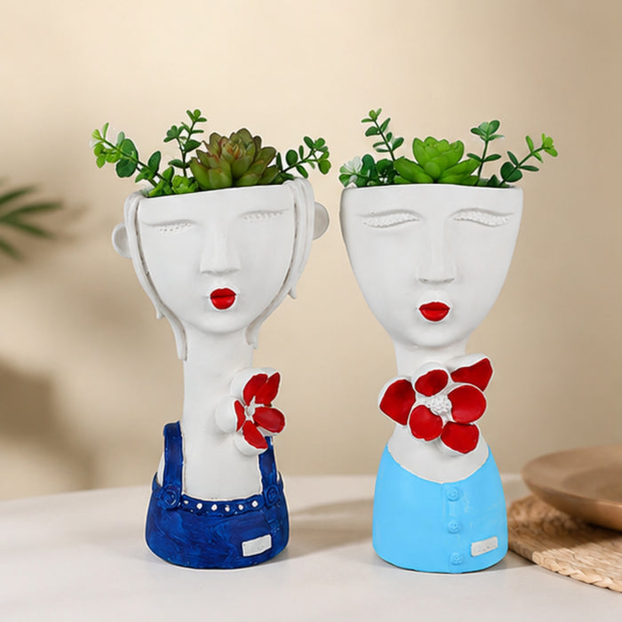 (Set of 2) Ceramic Big Girl Pots for Home Decoration