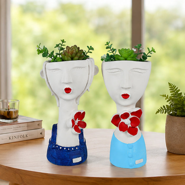 (Set of 2) Ceramic Big Girl Pots for Home Decoration