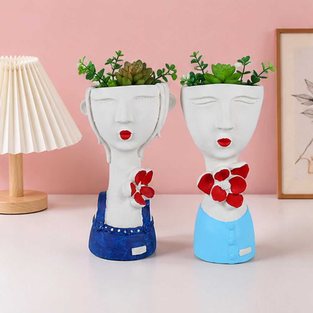 (Set of 2) Ceramic Big Girl Pots for Home Decoration