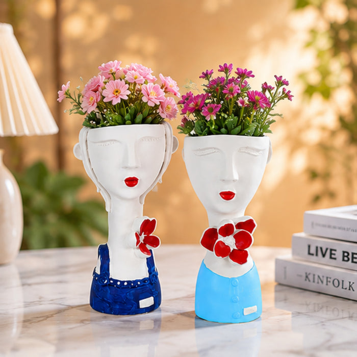 (Set of 2) Ceramic Big Girl Pots for Home Decoration