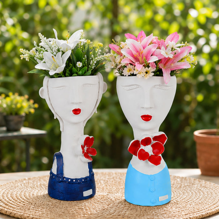 (Set of 2) Ceramic Big Girl Pots for Home Decoration