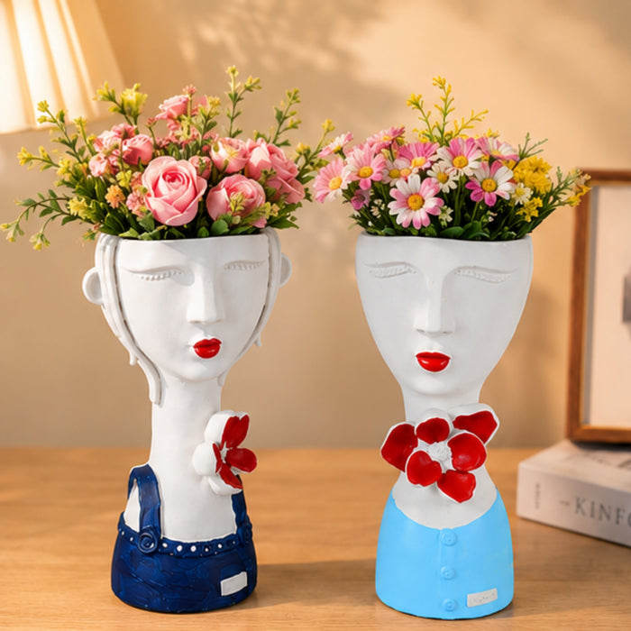 (Set of 2) Ceramic Big Girl Pots for Home Decoration