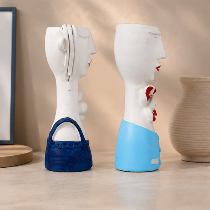 (Set of 2) Ceramic Big Girl Pots for Home Decoration