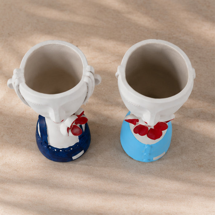 (Set of 2) Ceramic Big Girl Pots for Home Decoration