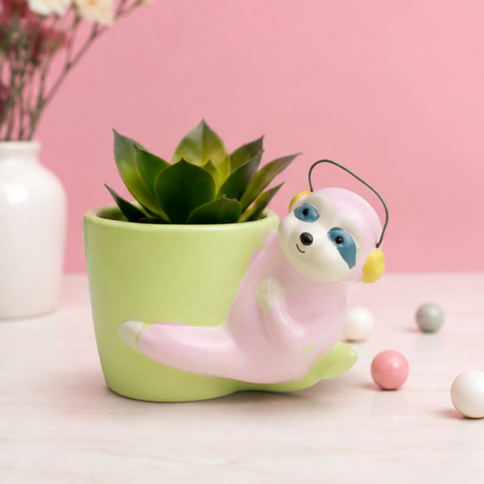 Sloth Bear Ceramic Pot for Home Decoration (Light Pink)