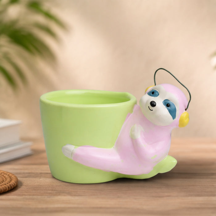 Sloth Bear Ceramic Pot for Home Decoration (Light Pink)