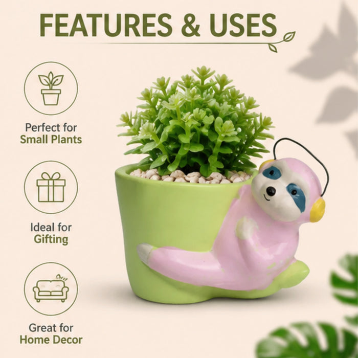 Sloth Bear Ceramic Pot for Home Decoration (Light Pink)