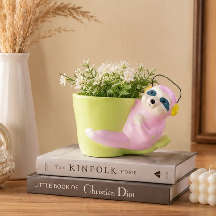 Sloth Bear Ceramic Pot for Home Decoration (Light Pink)