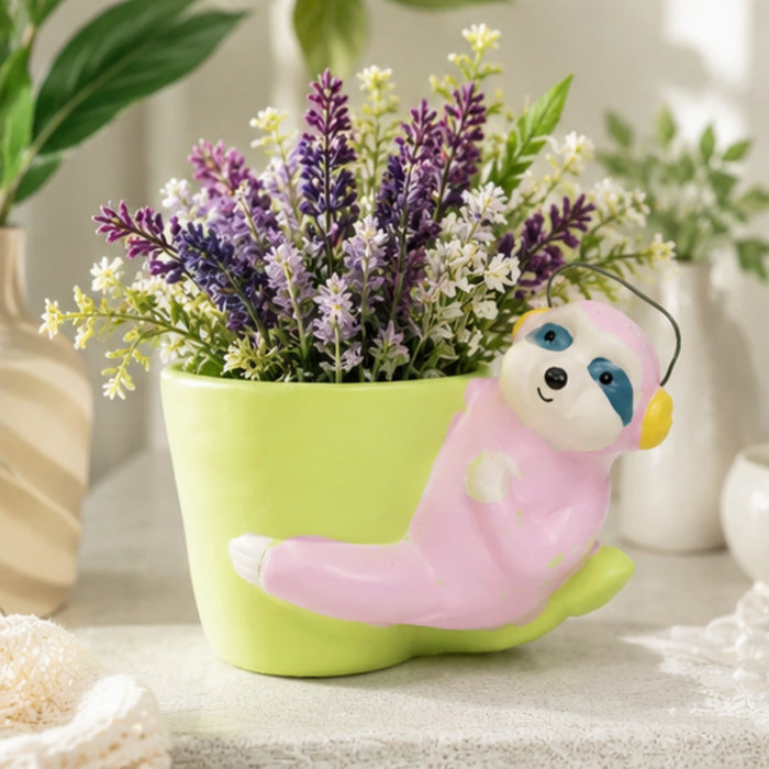 Sloth Bear Ceramic Pot for Home Decoration (Light Pink)