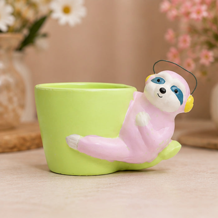Sloth Bear Ceramic Pot for Home Decoration (Light Pink)