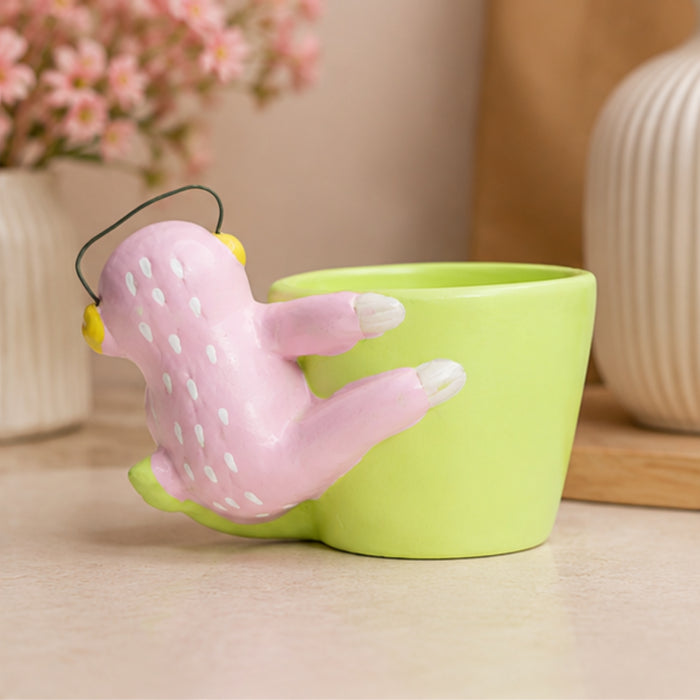 Sloth Bear Ceramic Pot for Home Decoration (Light Pink)