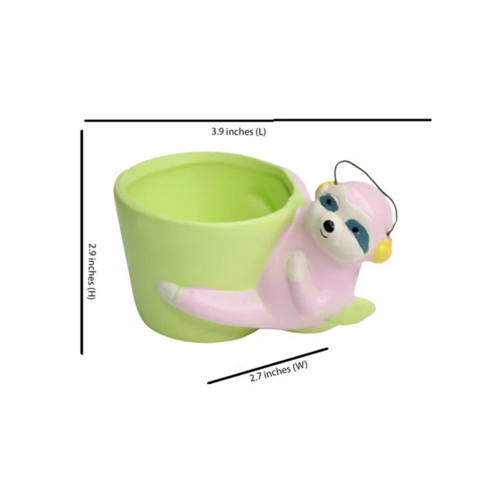 Sloth Bear Ceramic Pot for Home Decoration (Light Pink)