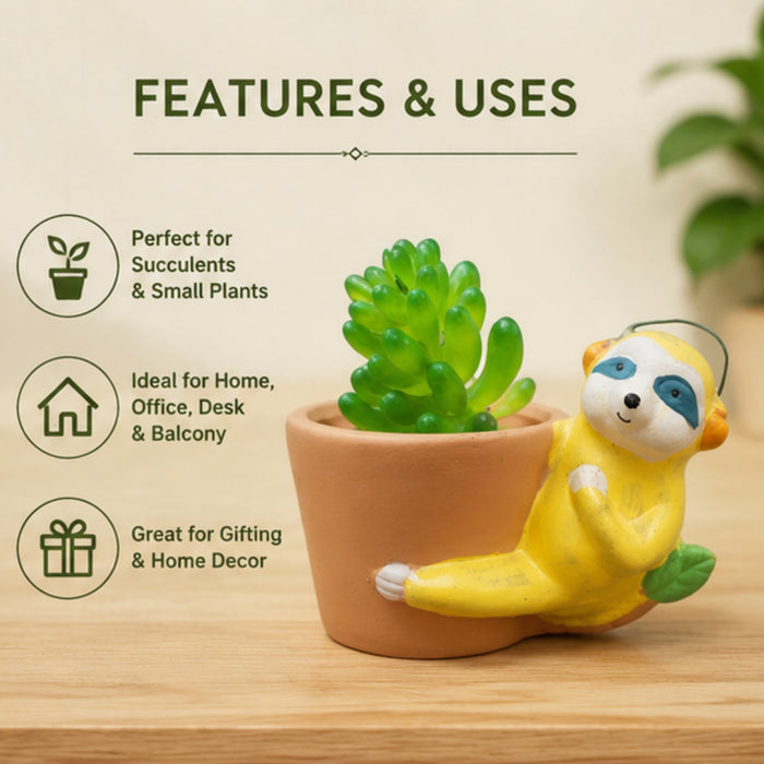 Cute Sloth Hanging/Leaning Ceramic Succulent Planter/Pot for Home Decor, Desk,