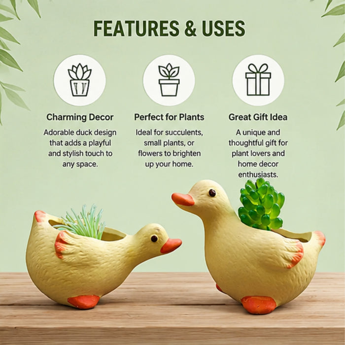 Cute Duck Shaped Ceramic Succulent Planters/Flower Pots (Set of 2)