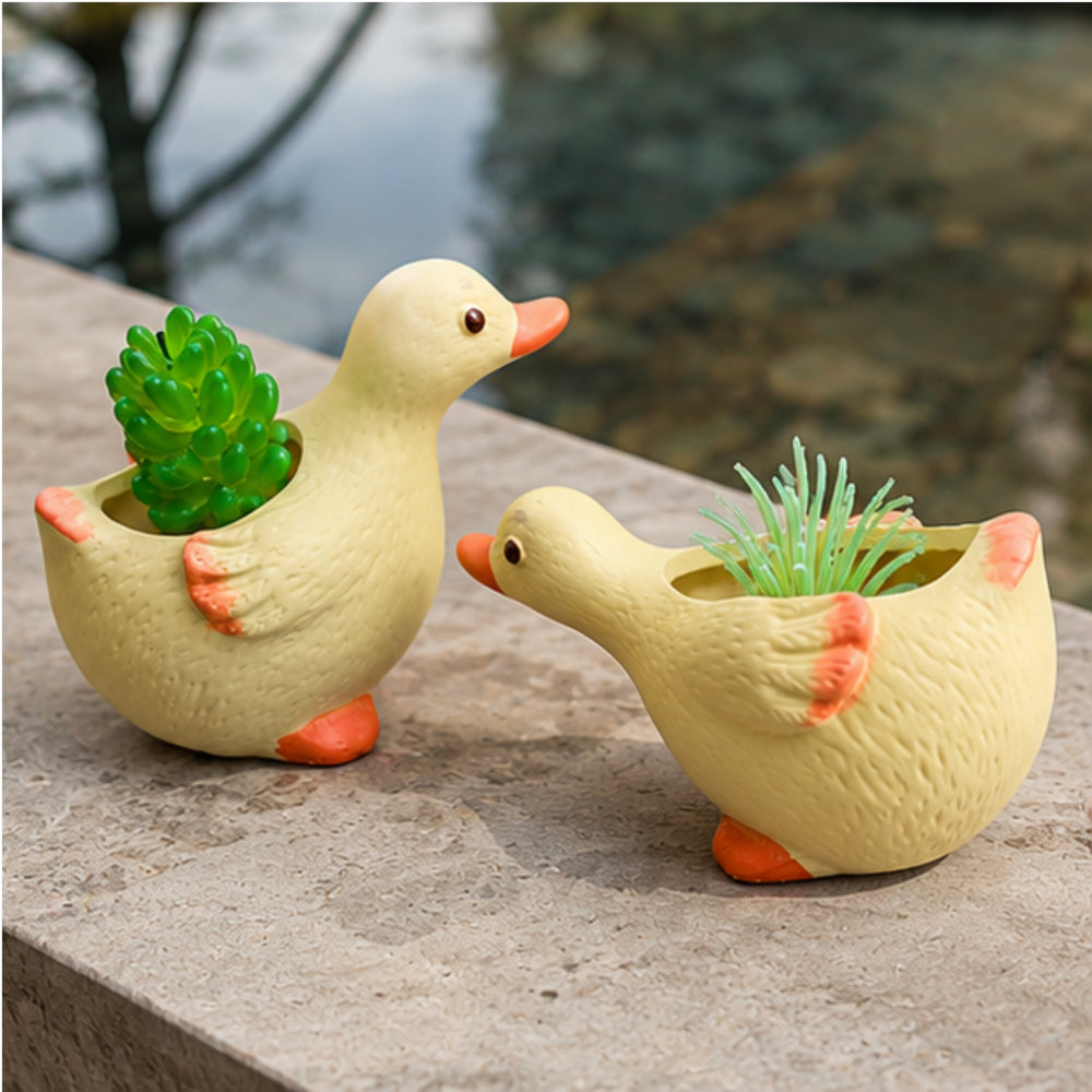Cute Duck Shaped Ceramic Succulent Planters/Flower Pots (Set of 2)