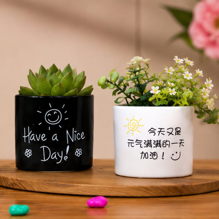 Ceramic Good Morning Print Pot For Garden Décor & Home décor -02