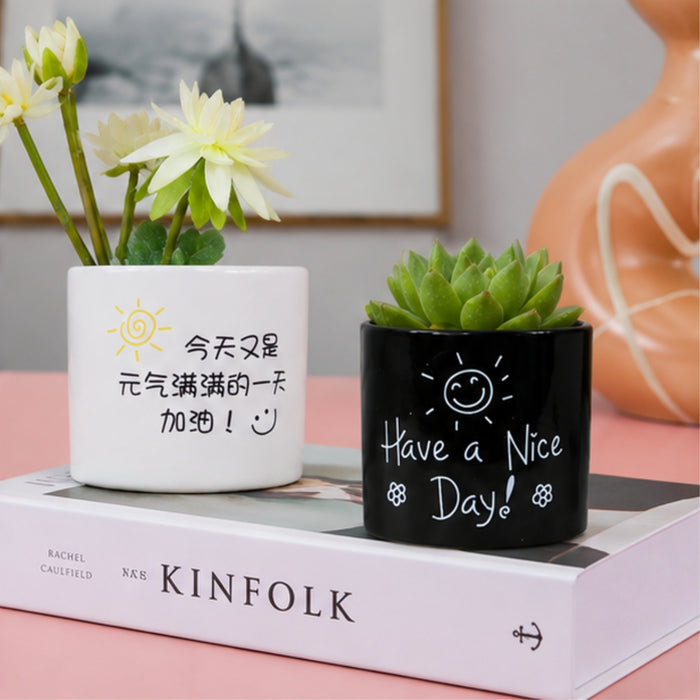 Ceramic Good Morning Print Pot For Garden Décor & Home décor -02