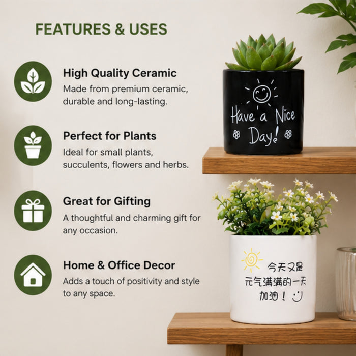 Ceramic Good Morning Print Pot For Garden Décor & Home décor -02