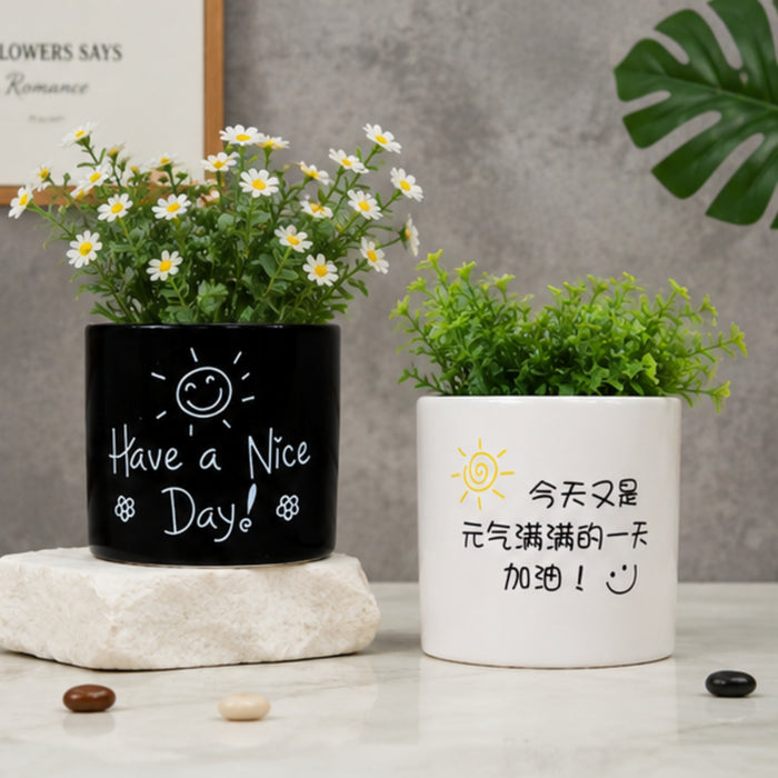 Ceramic Good Morning Print Pot For Garden Décor & Home décor -02