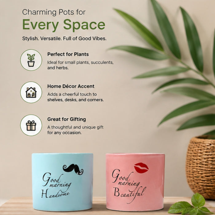 Ceramic Good Morning Print Pot For Garden Décor & Home décor -01