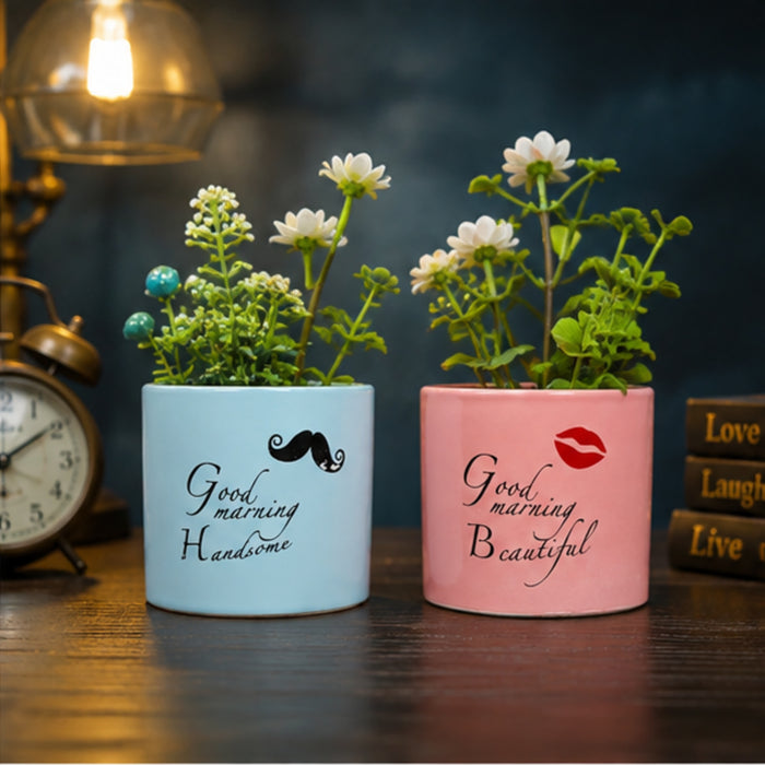 Ceramic Good Morning Print Pot For Garden Décor & Home décor -01