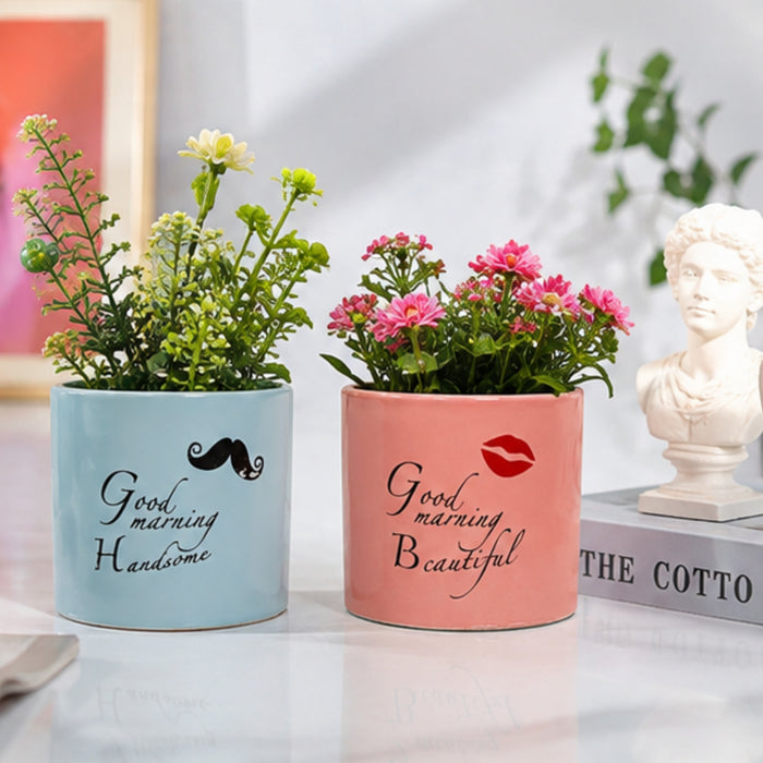 Ceramic Good Morning Print Pot For Garden Décor & Home décor -01