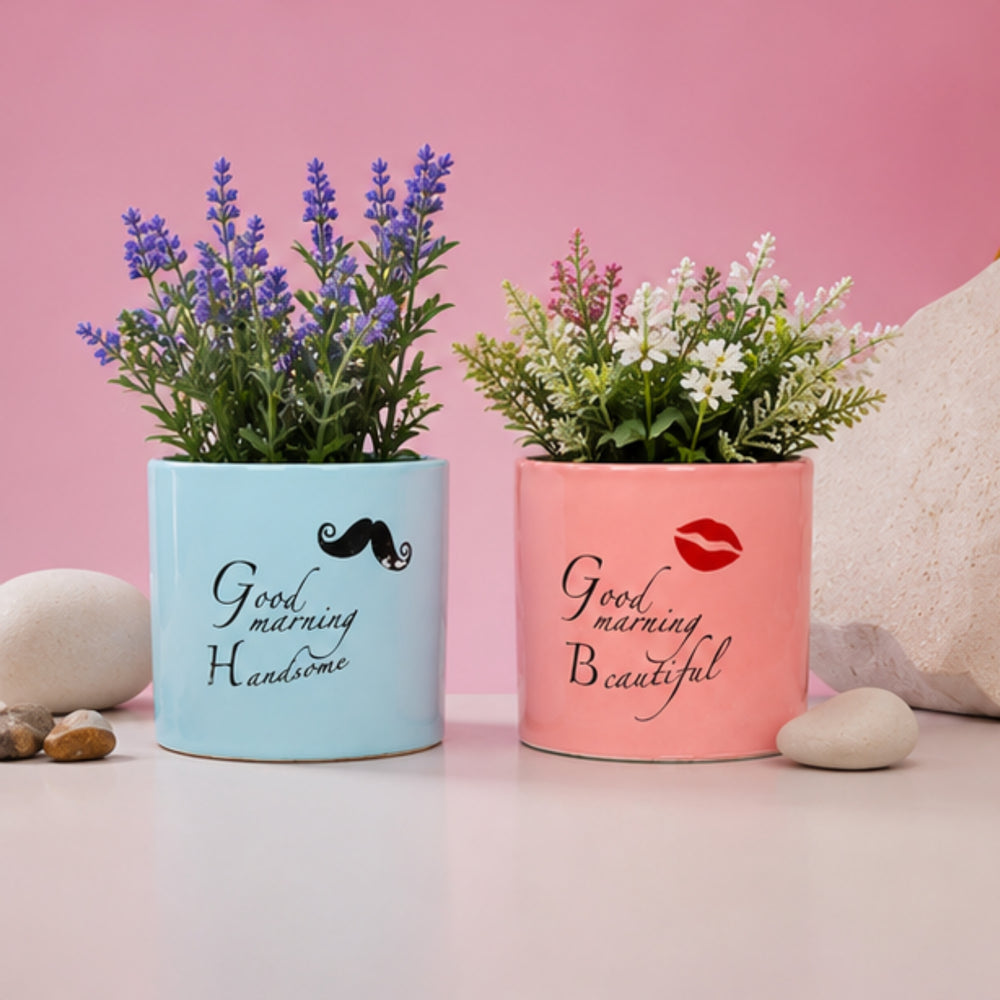 Ceramic Good Morning Print Pot For Garden Décor & Home décor -01