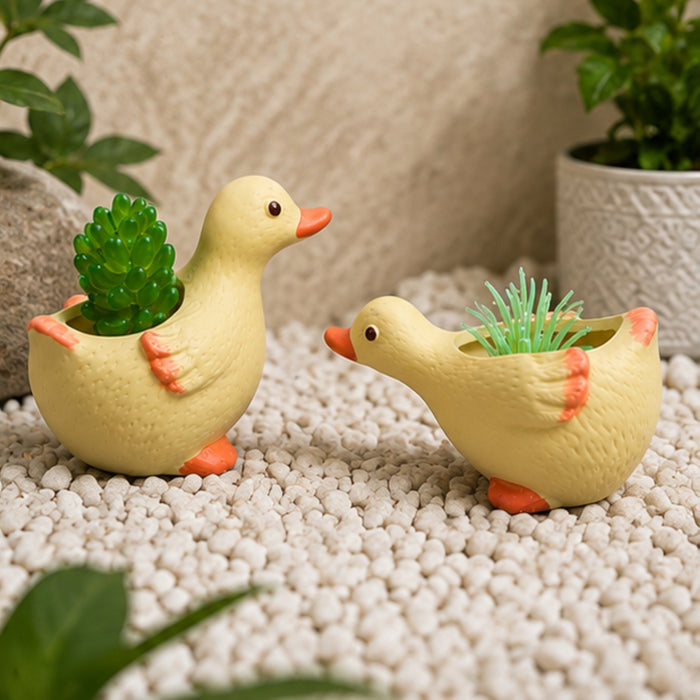 Cute Duck Shaped Ceramic Succulent Planters/Flower Pots (Set of 2)