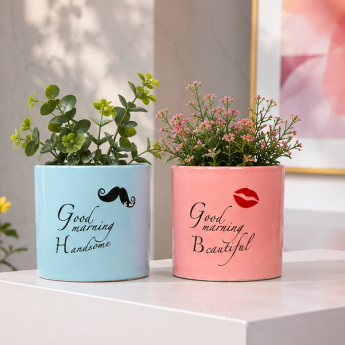 Ceramic Good Morning Print Pot For Garden Décor & Home décor -01