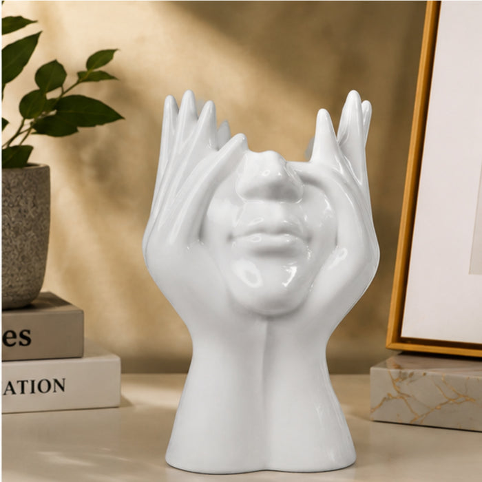 Ceramic Face Vase White Flower Vase for Decor Female Form Face Vase Art Vase -02