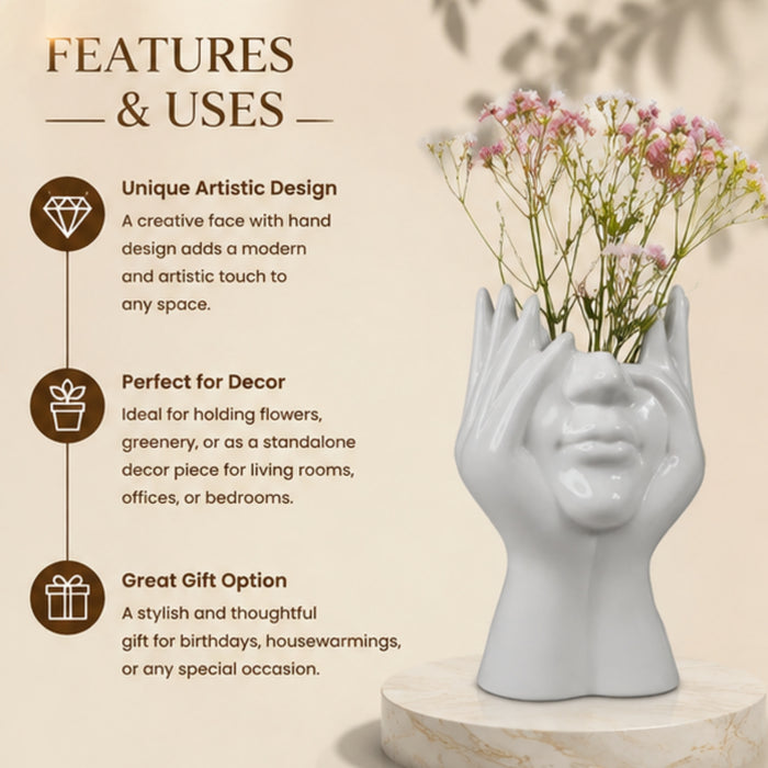 Ceramic Face Vase White Flower Vase for Decor Female Form Face Vase Art Vase -02
