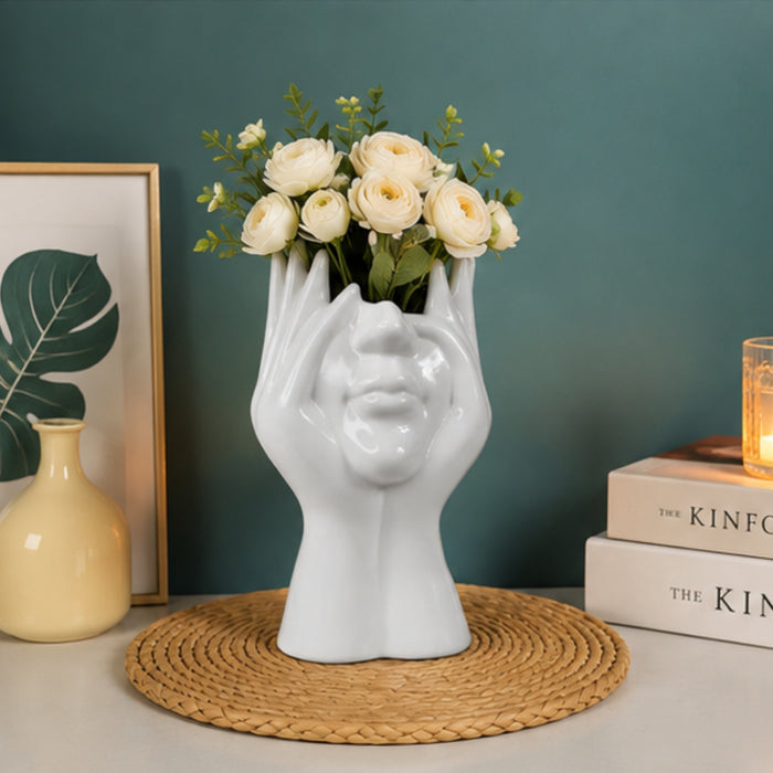 Ceramic Face Vase White Flower Vase for Decor Female Form Face Vase Art Vase -02