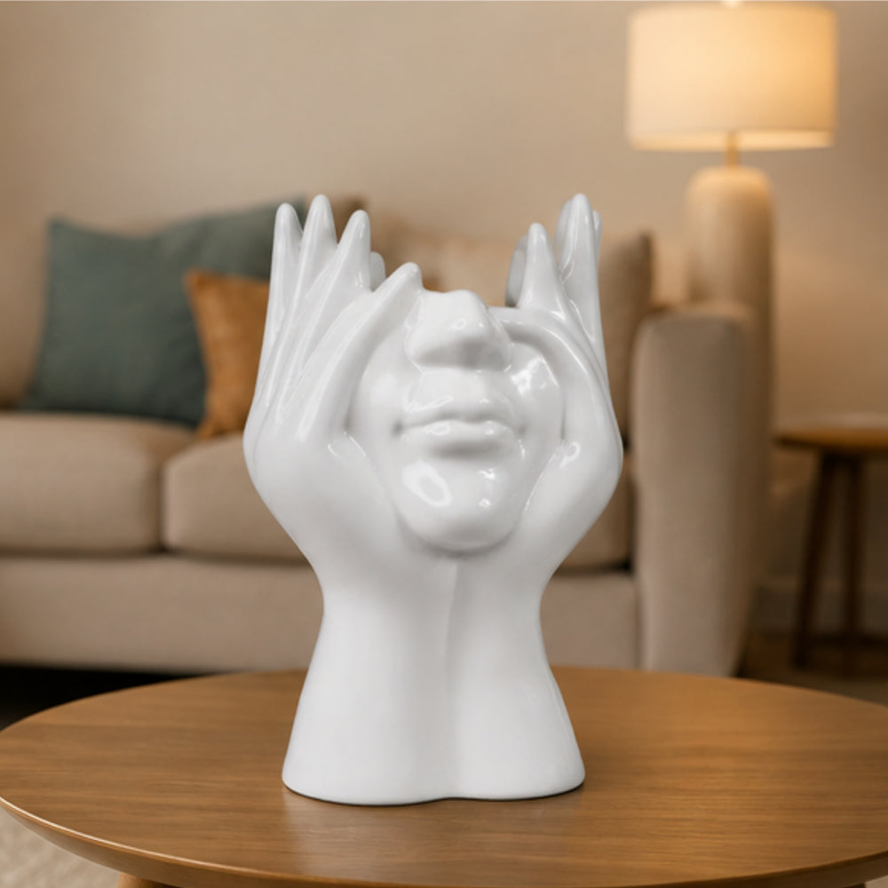 Ceramic Face Vase White Flower Vase for Decor Female Form Face Vase Art Vase -02