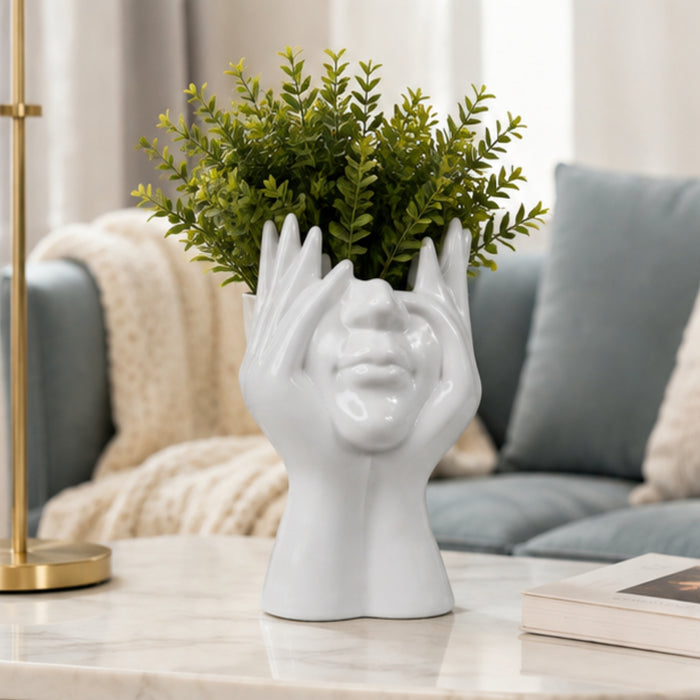 Ceramic Face Vase White Flower Vase for Decor Female Form Face Vase Art Vase -02