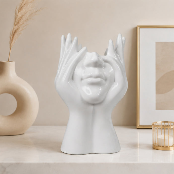 Ceramic Face Vase White Flower Vase for Decor Female Form Face Vase Art Vase -02