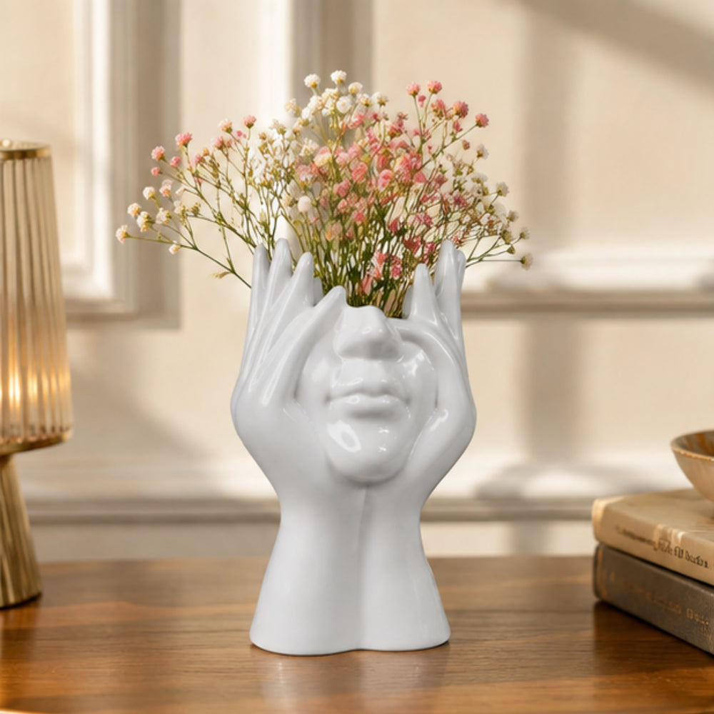 Ceramic Face Vase White Flower Vase for Decor Female Form Face Vase Art Vase -02