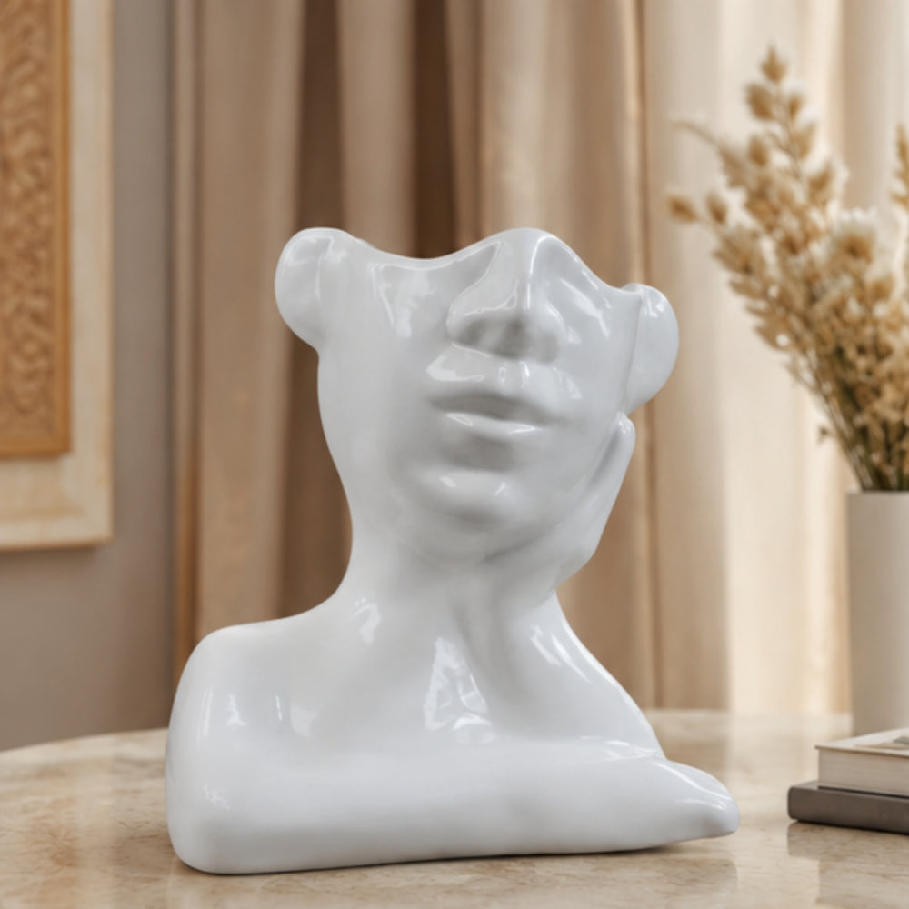 Ceramic Face Vase White Flower Vase for Decor Female Form Face Vase Art Vase -01