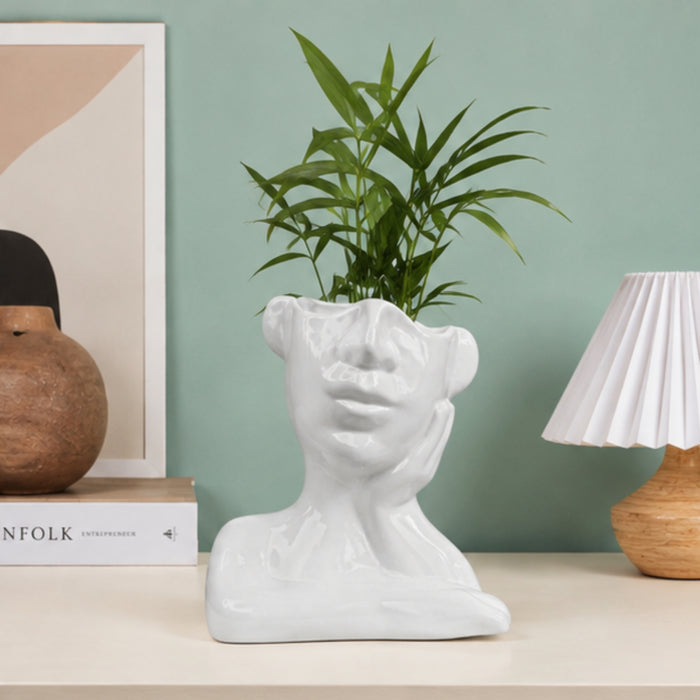 Ceramic Face Vase White Flower Vase for Decor Female Form Face Vase Art Vase -01