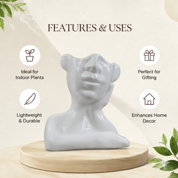 Ceramic Face Vase White Flower Vase for Decor Female Form Face Vase Art Vase -01
