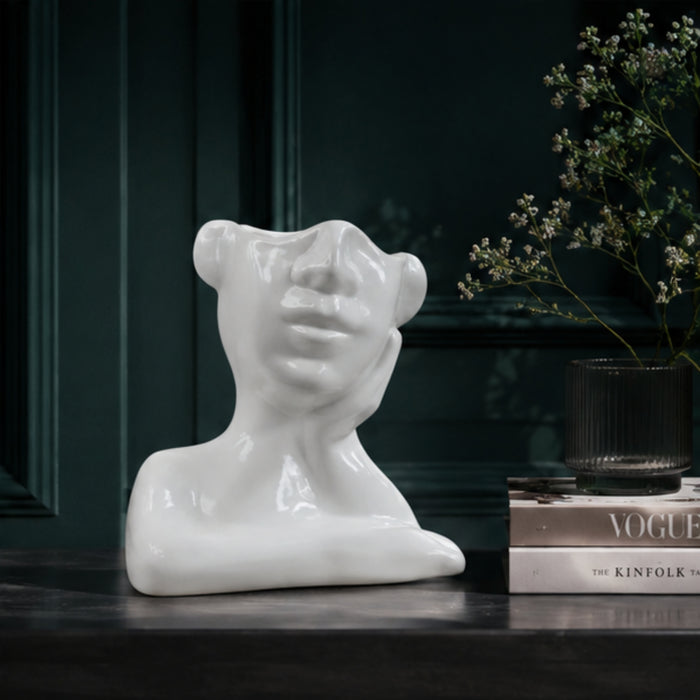 Ceramic Face Vase White Flower Vase for Decor Female Form Face Vase Art Vase -01