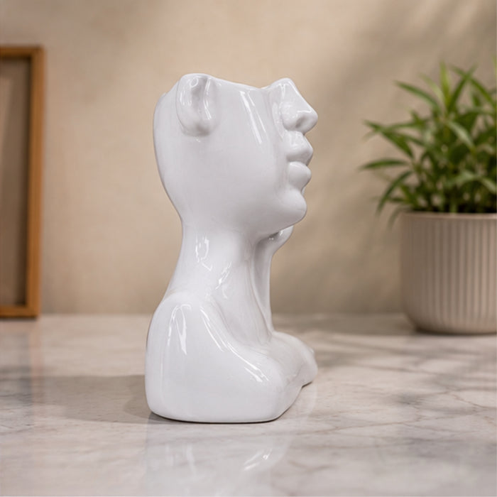 Ceramic Face Vase White Flower Vase for Decor Female Form Face Vase Art Vase -01