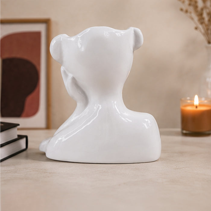 Ceramic Face Vase White Flower Vase for Decor Female Form Face Vase Art Vase -01