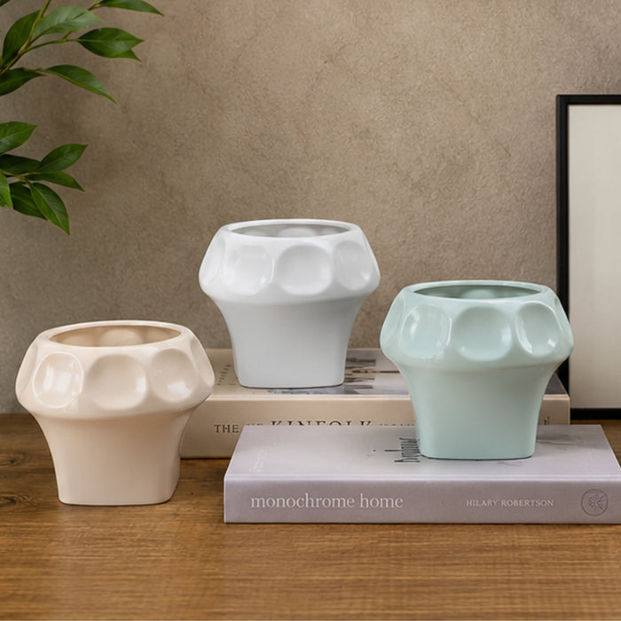 Modern Geometric Textured Planter Pots for Indoor Plants - Set of 3 (Plants Are Not Included)
