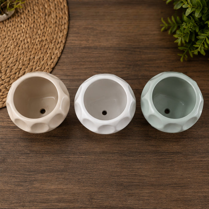 Modern Geometric Textured Planter Pots for Indoor Plants - Set of 3 (Plants Are Not Included)